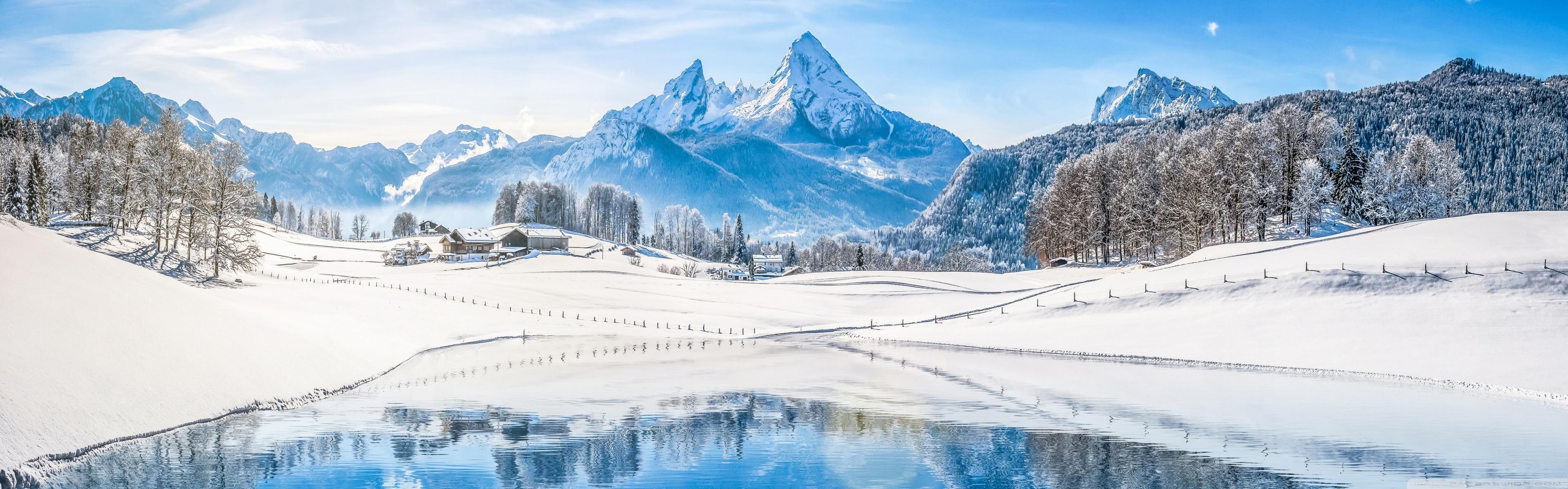 Winter Mountain Lake Ultra HD Desktop Background Wallpaper For