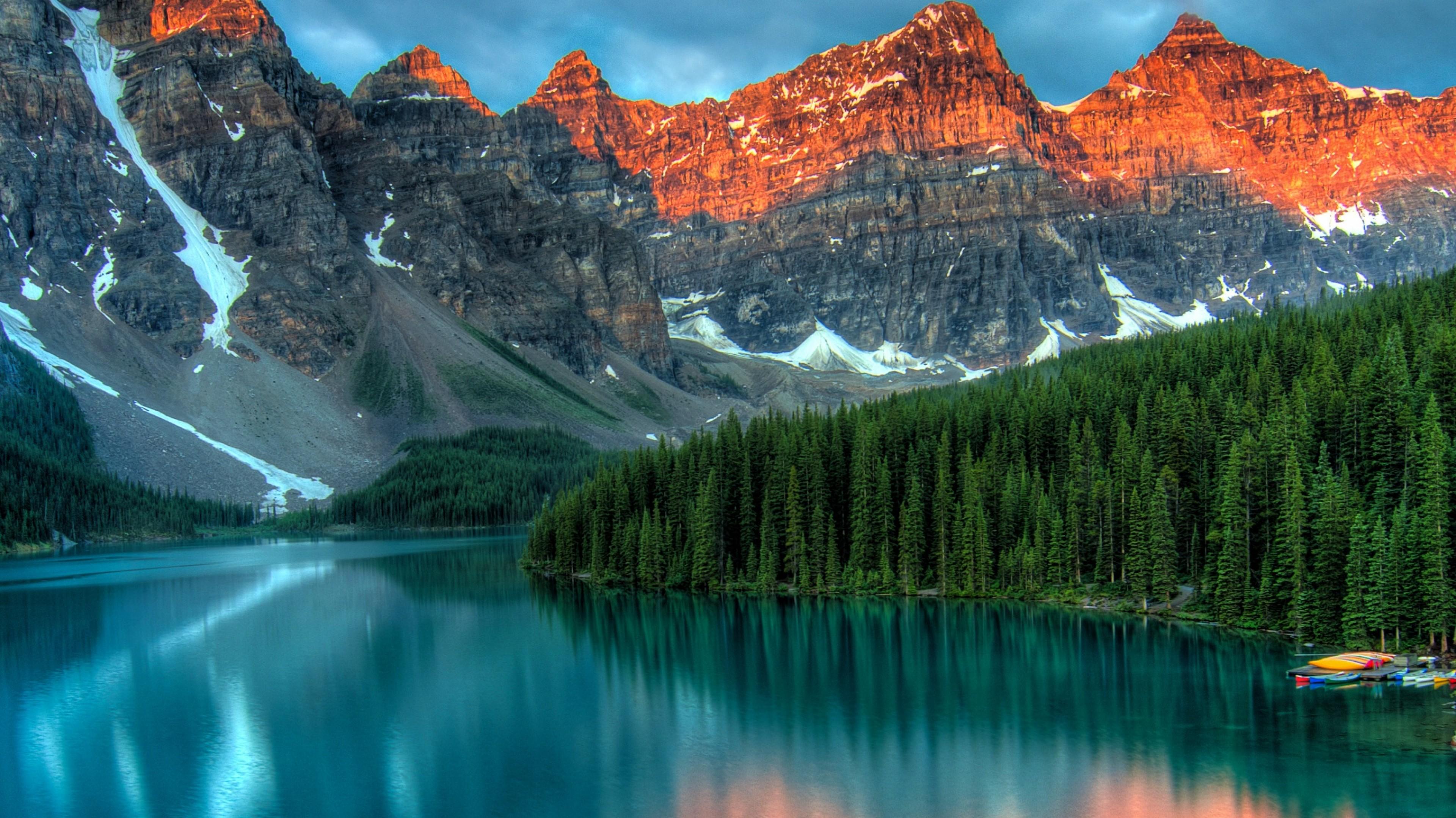 Wallpaper Moraine Lake Banff Canada Mountains Forest 4k
