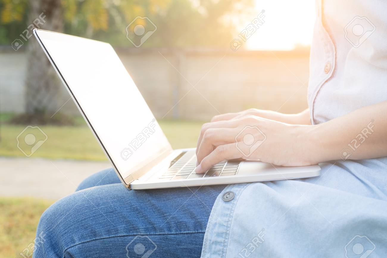 Business Asian Woman Working Laptop For Socializing On A