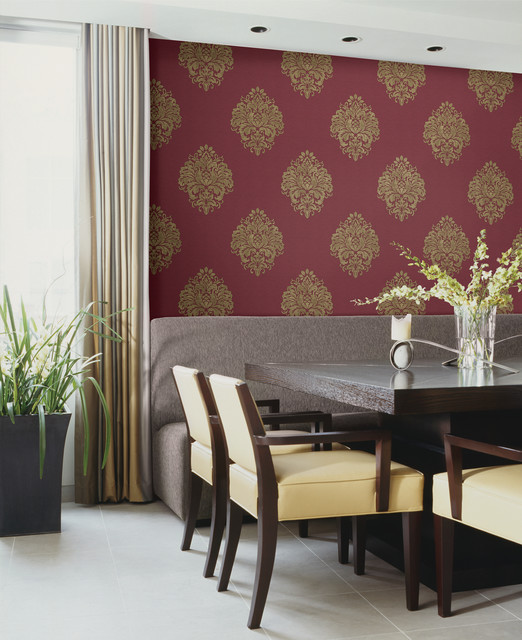 Duchess Red Damask Wallpaper   Traditional   Dining Room   other metro
