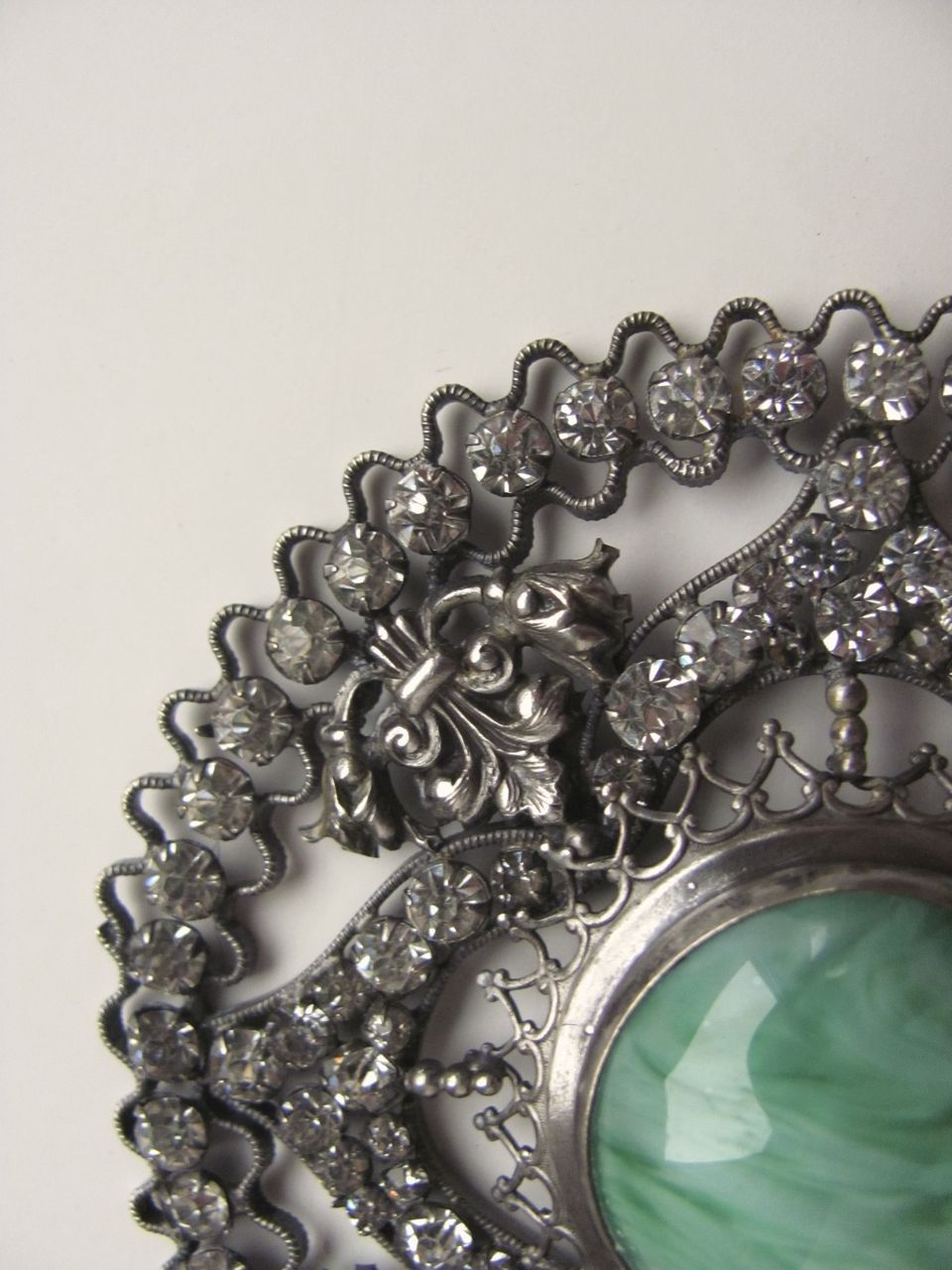 Large Vintage Rhinestone Jade Colored Glass Embellishment Vanity From
