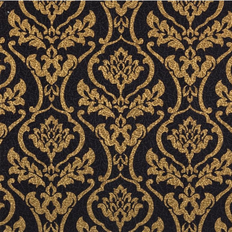 Wallpaper Damask Black Gold Textured
