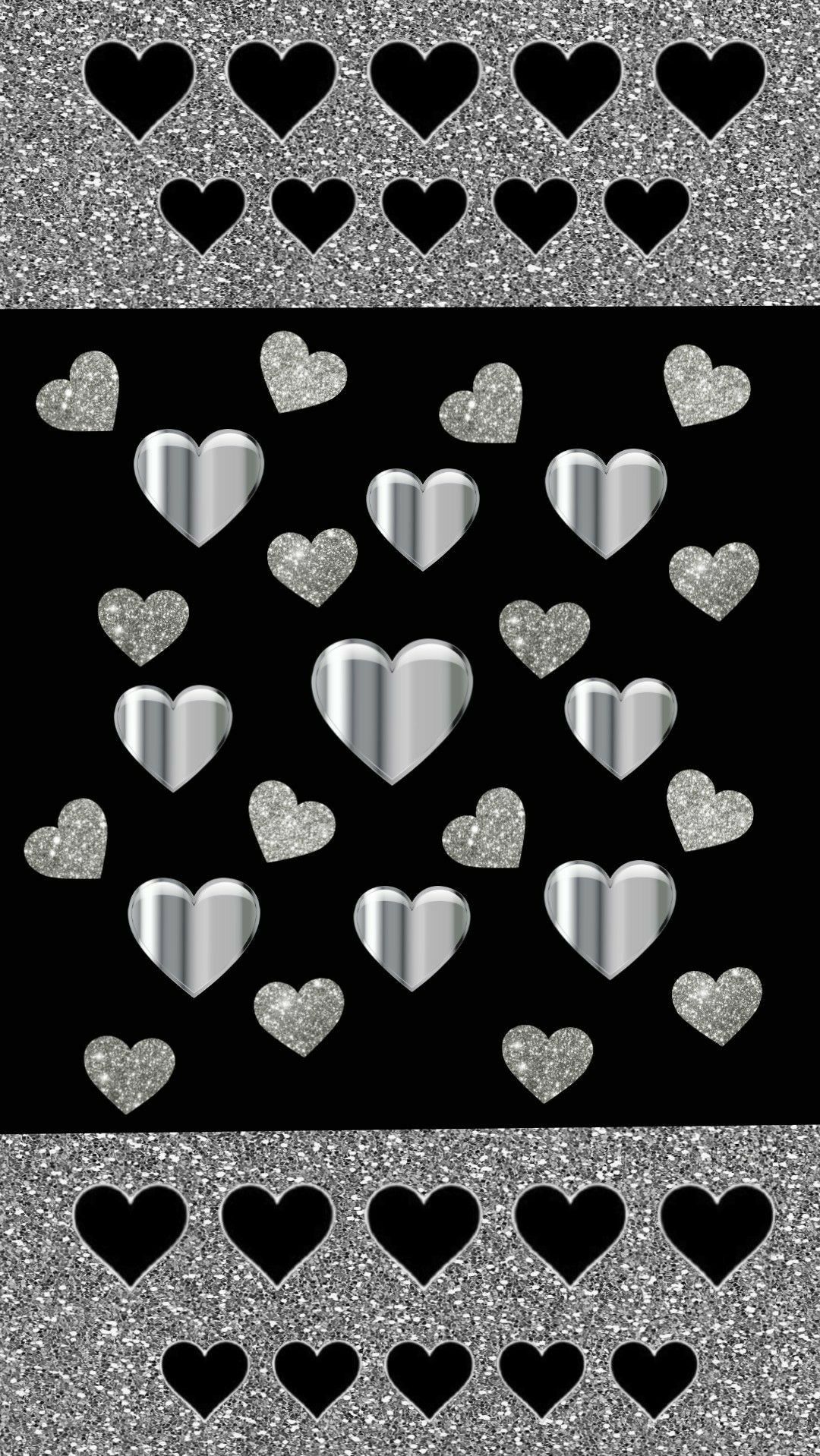 Silver Glitter Hearts Phone Wallpaper Valentines
