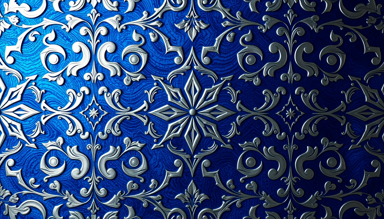 Blue And Silver Metallic Wallpaper