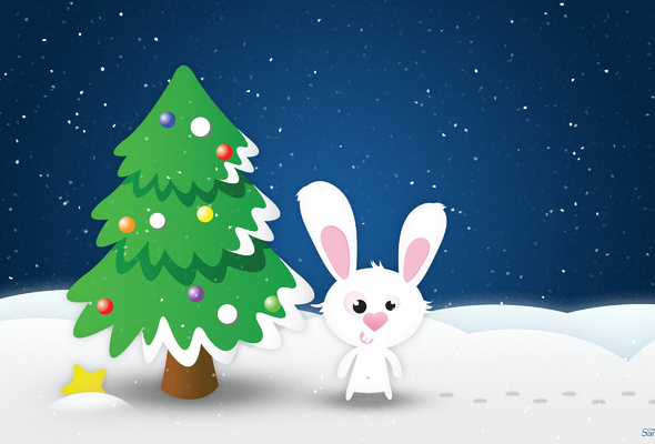 Wallpaper christmas new year christmas tree rabbit hare graphics