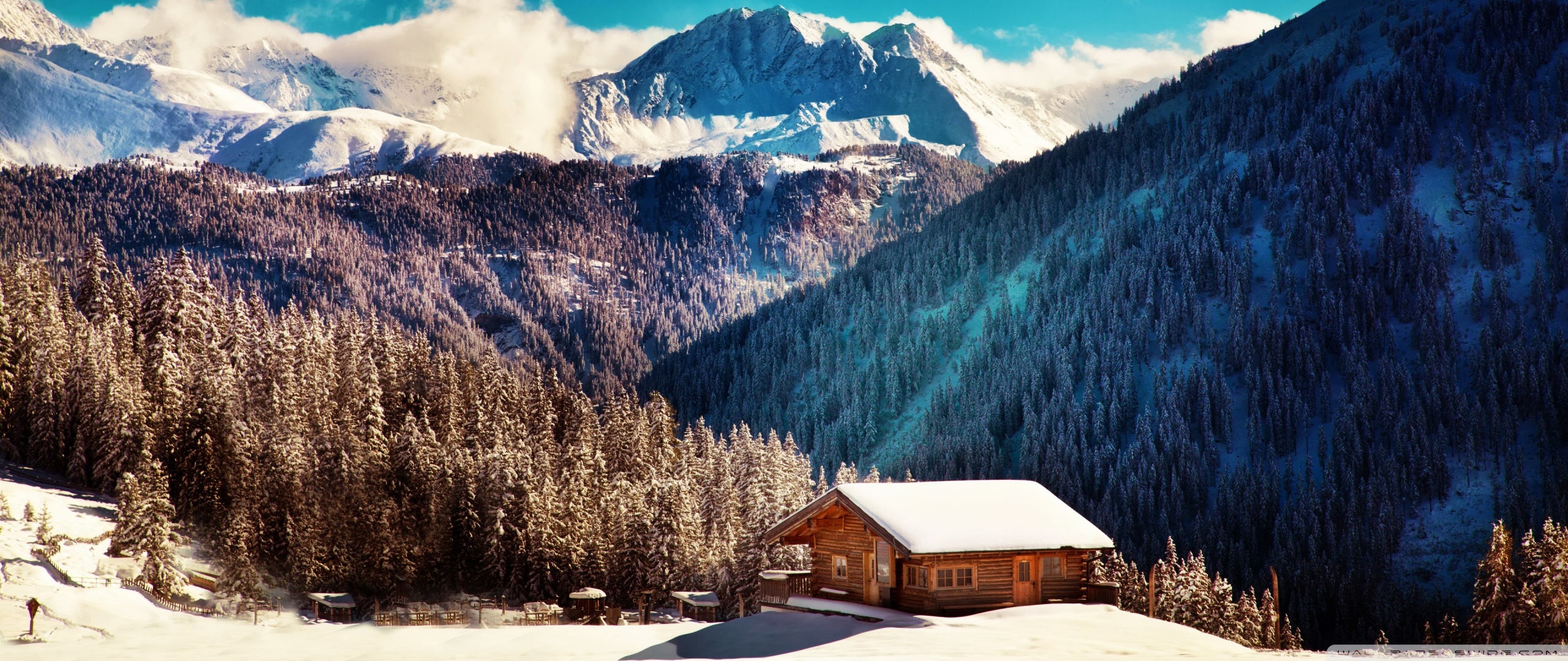 Mountain Chalet Winter Ultra HD Desktop Background Wallpaper For