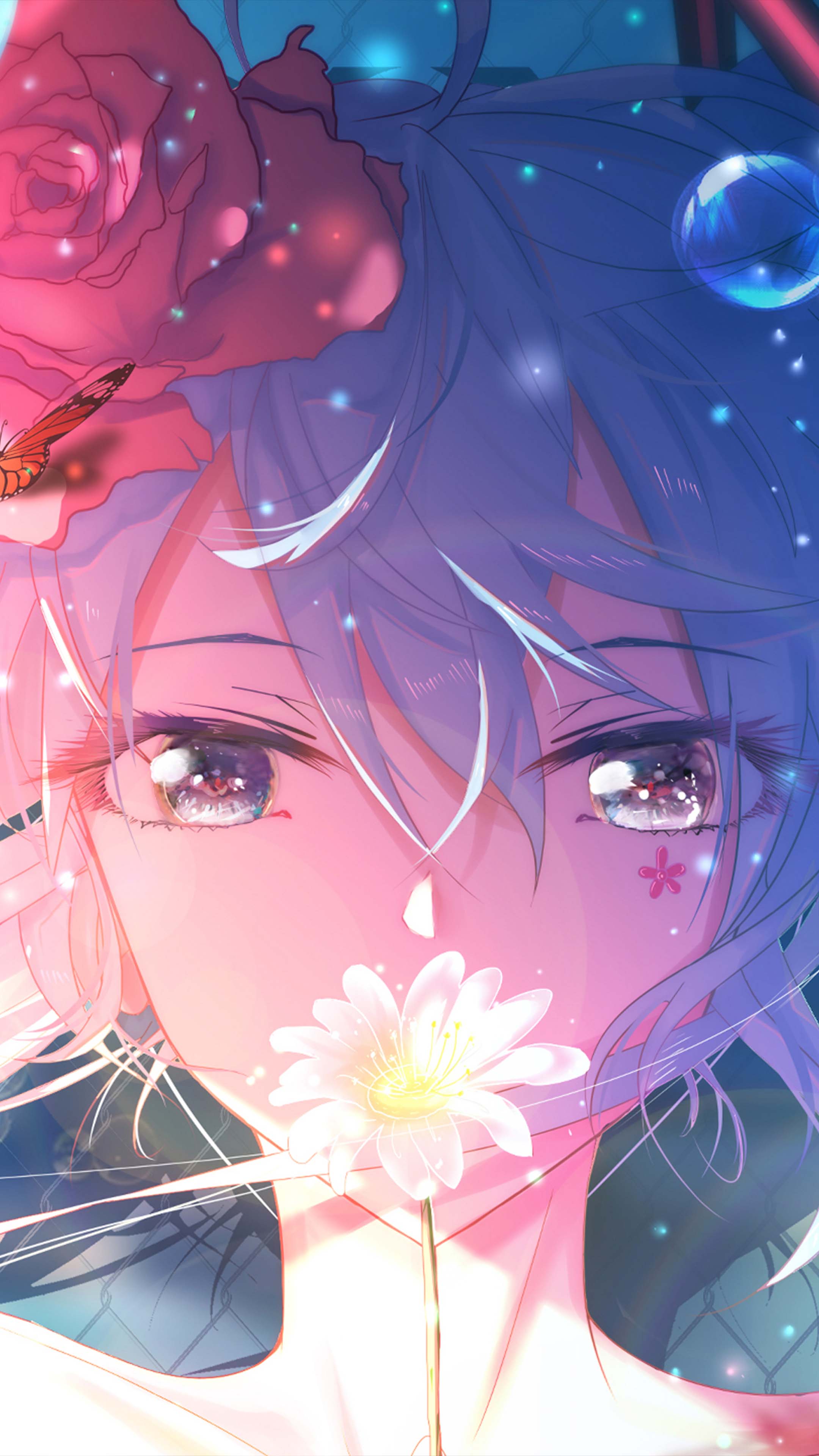 Miku Anime Girl Flowers Wallpaper