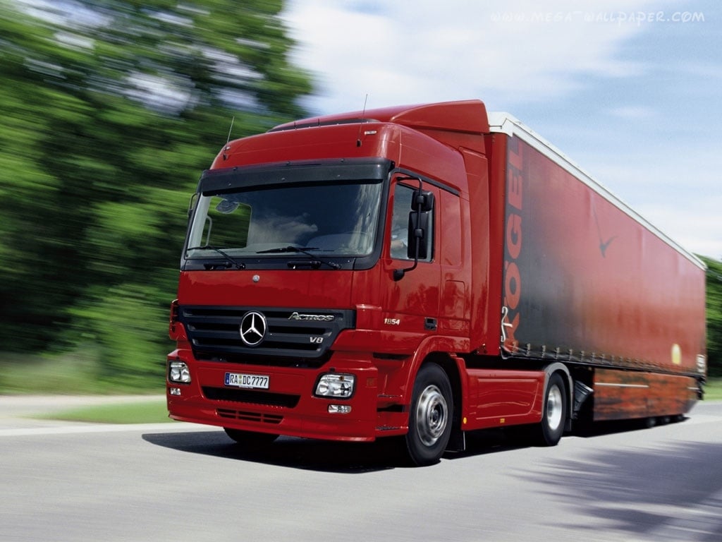 Red Mercedes Tractor Trailer