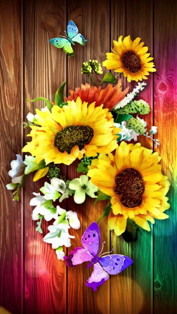 Sunflowers And Butterflies Wallpaper