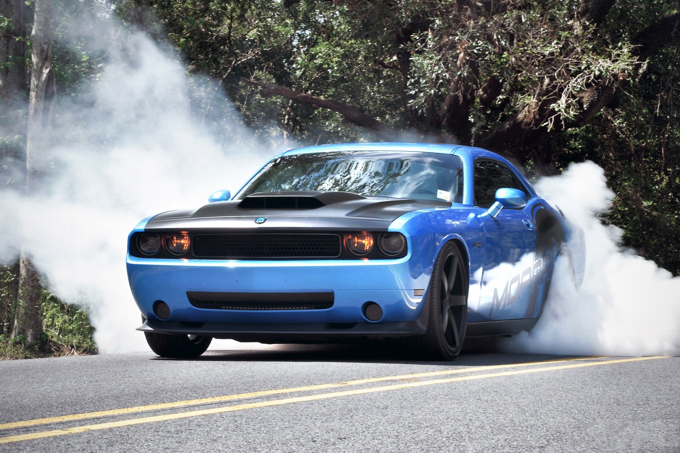 Dodge Challenger Burnout Smoke Muscle Cars Wallpaper Background
