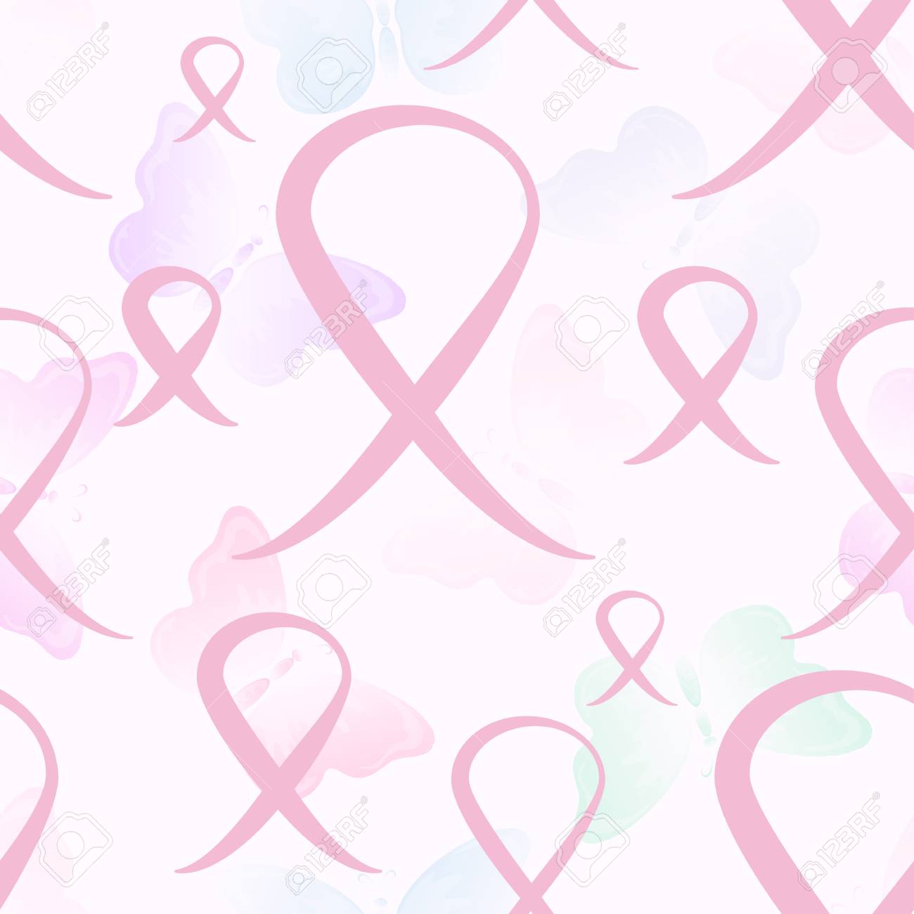 Breast Cancer Awareness Background With Pink Ribbon Seamless