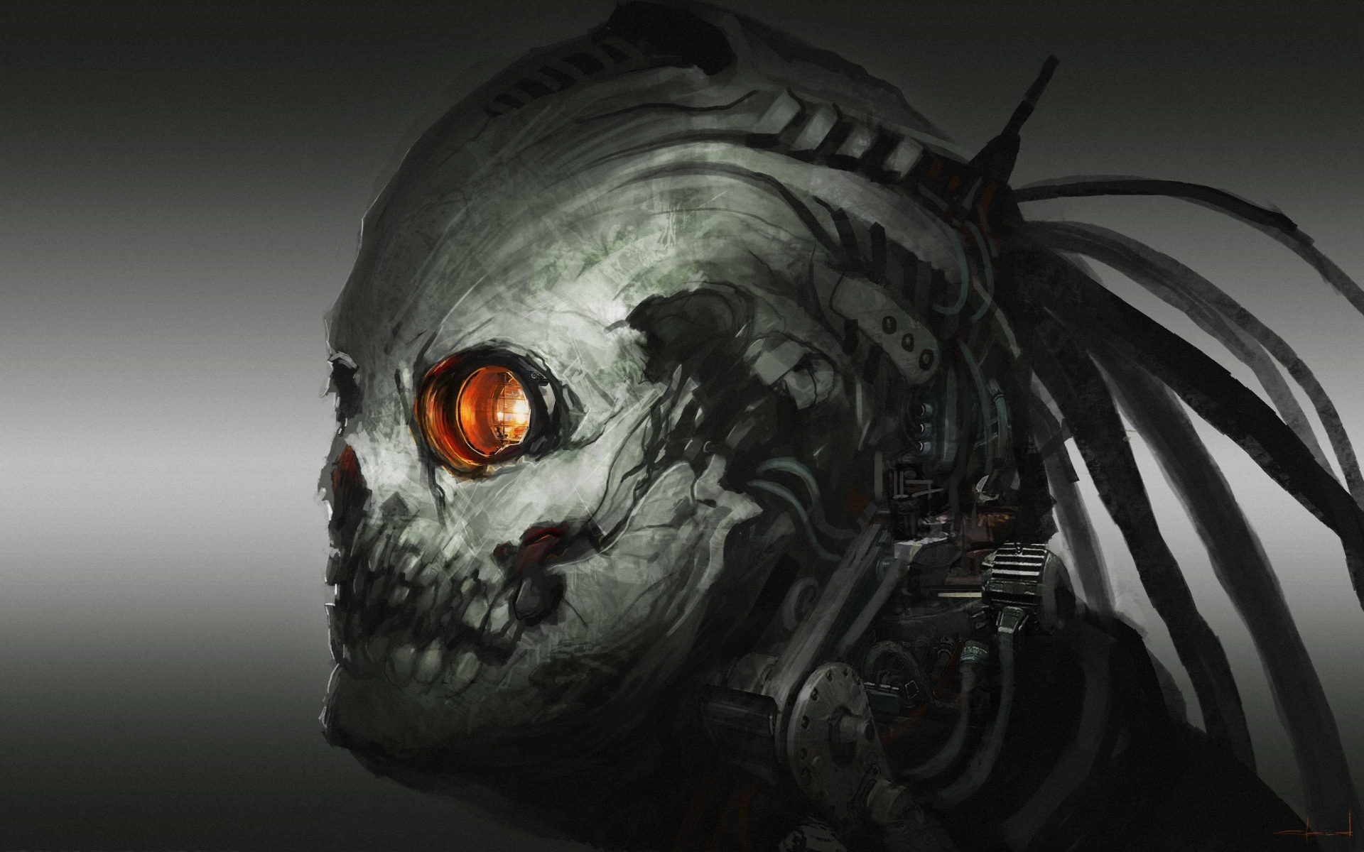 Dark horror evil sci fi skull art cyborg robot wallpaper 1920x1200