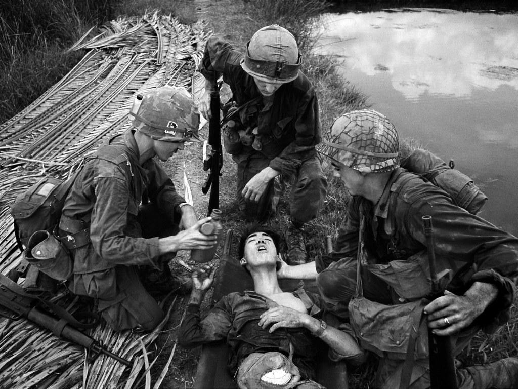 G I S With Wounded Vietcong Vietnam Photo By Phi