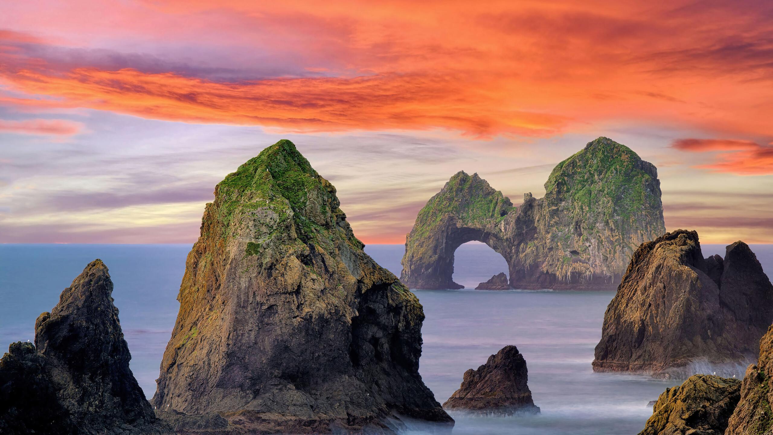 Island Rocks Ocean Sunset Scenery Wallpaper iPhone Phone 4k 1270e