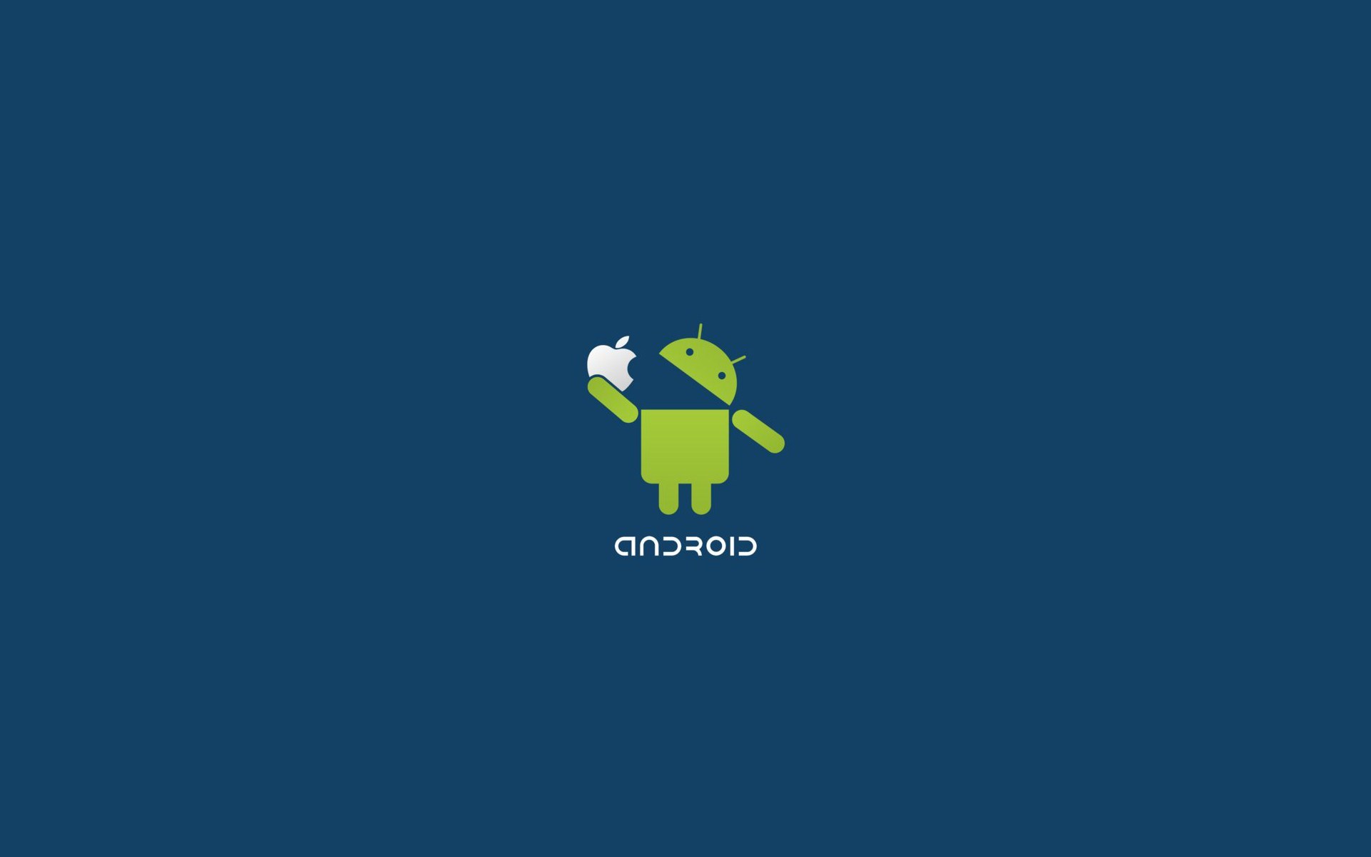 Android Logo Eat Apple Funny Desktop Wallpaper