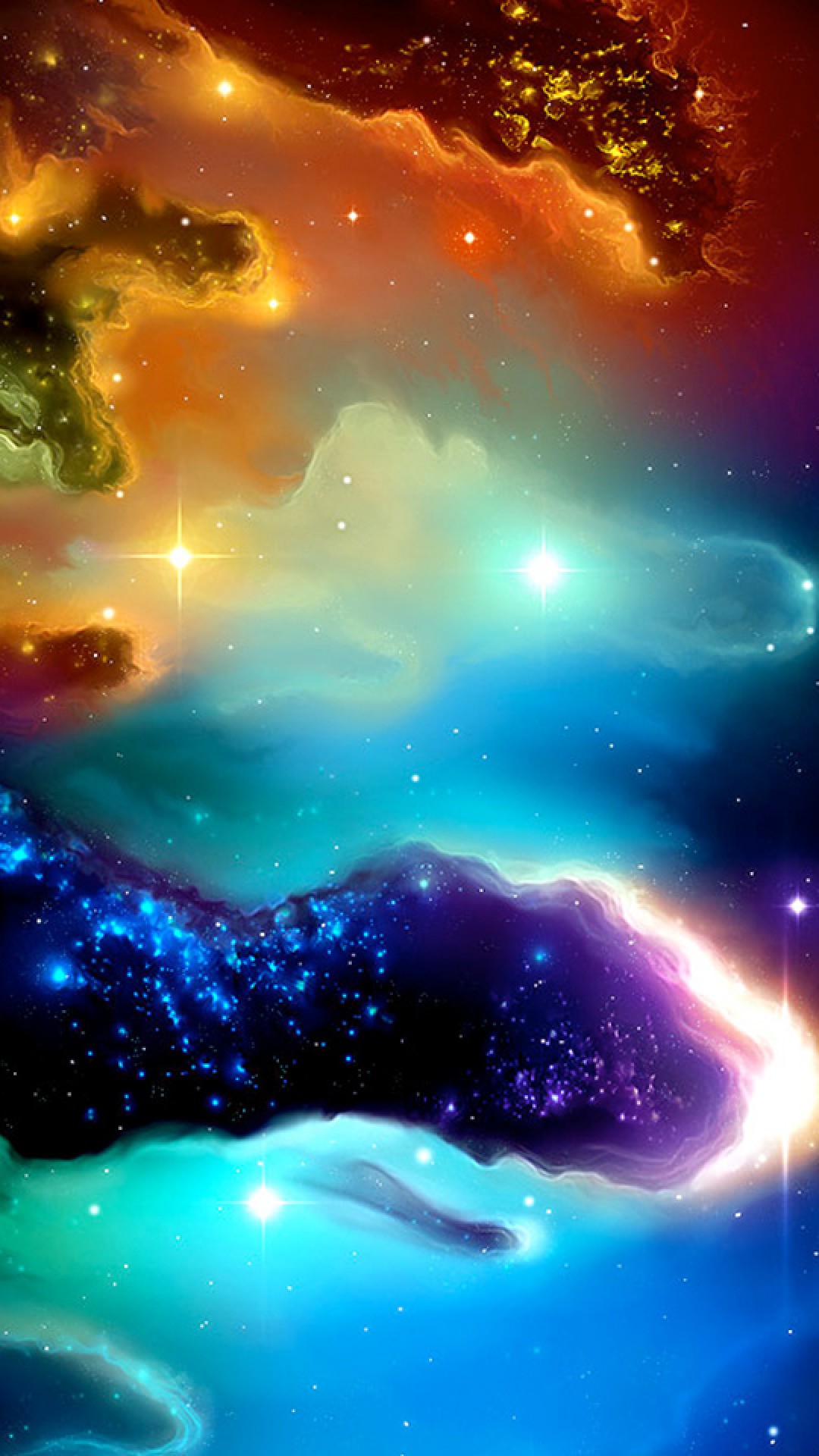 Vivid colors of nebulae and distant stars create a breathtaking cosmic iPhone wallpaper