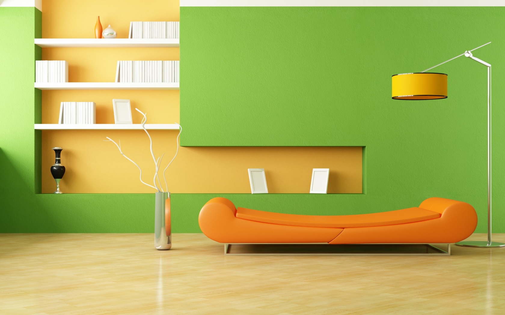 Green Orange Living Room 1680 x 1050 Download Close