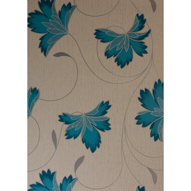 Crown Flourish Floral Azure Motif Wallpaper