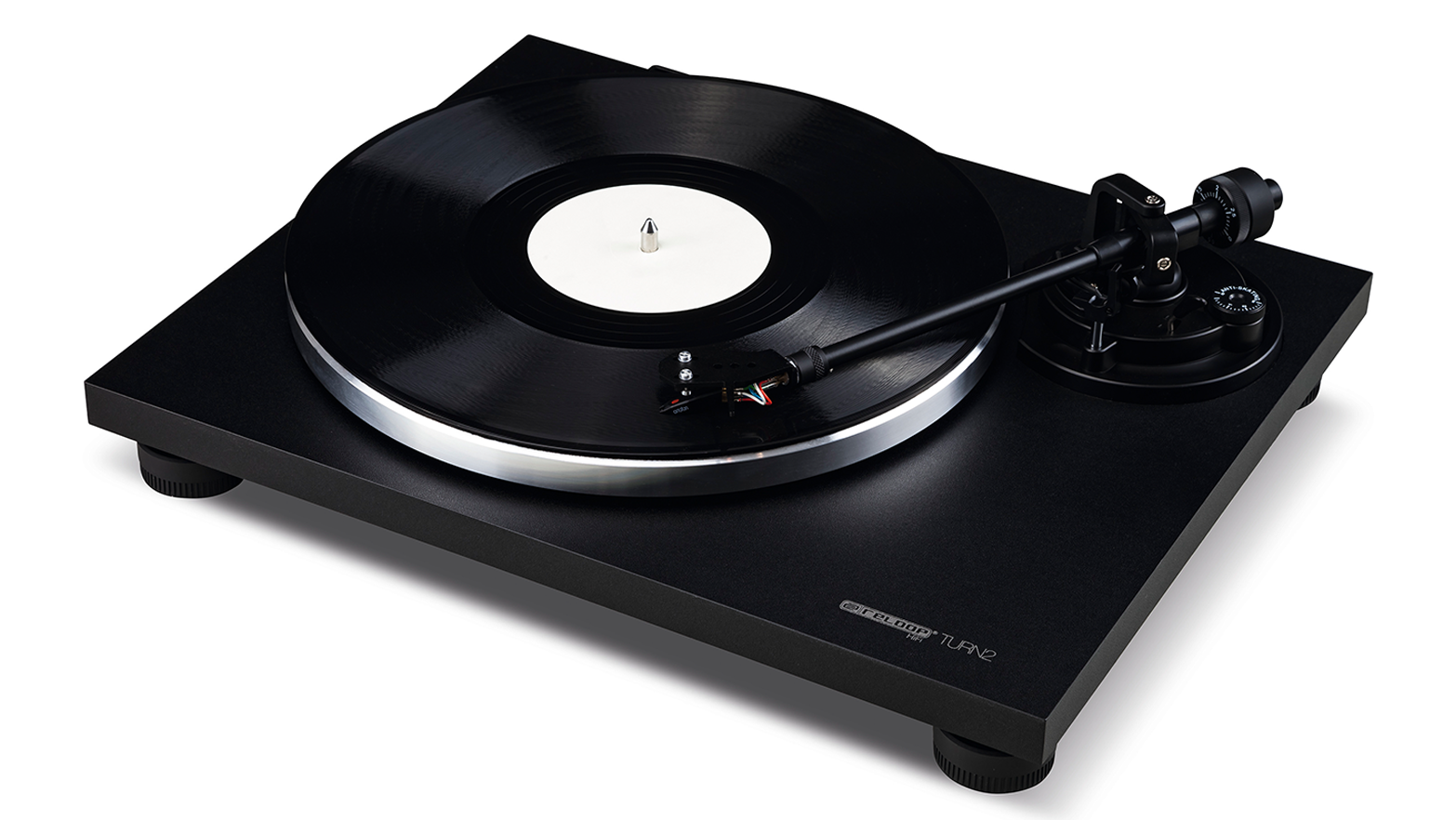 Modern Black Turntablewith Vinyl Record Wallpaper
