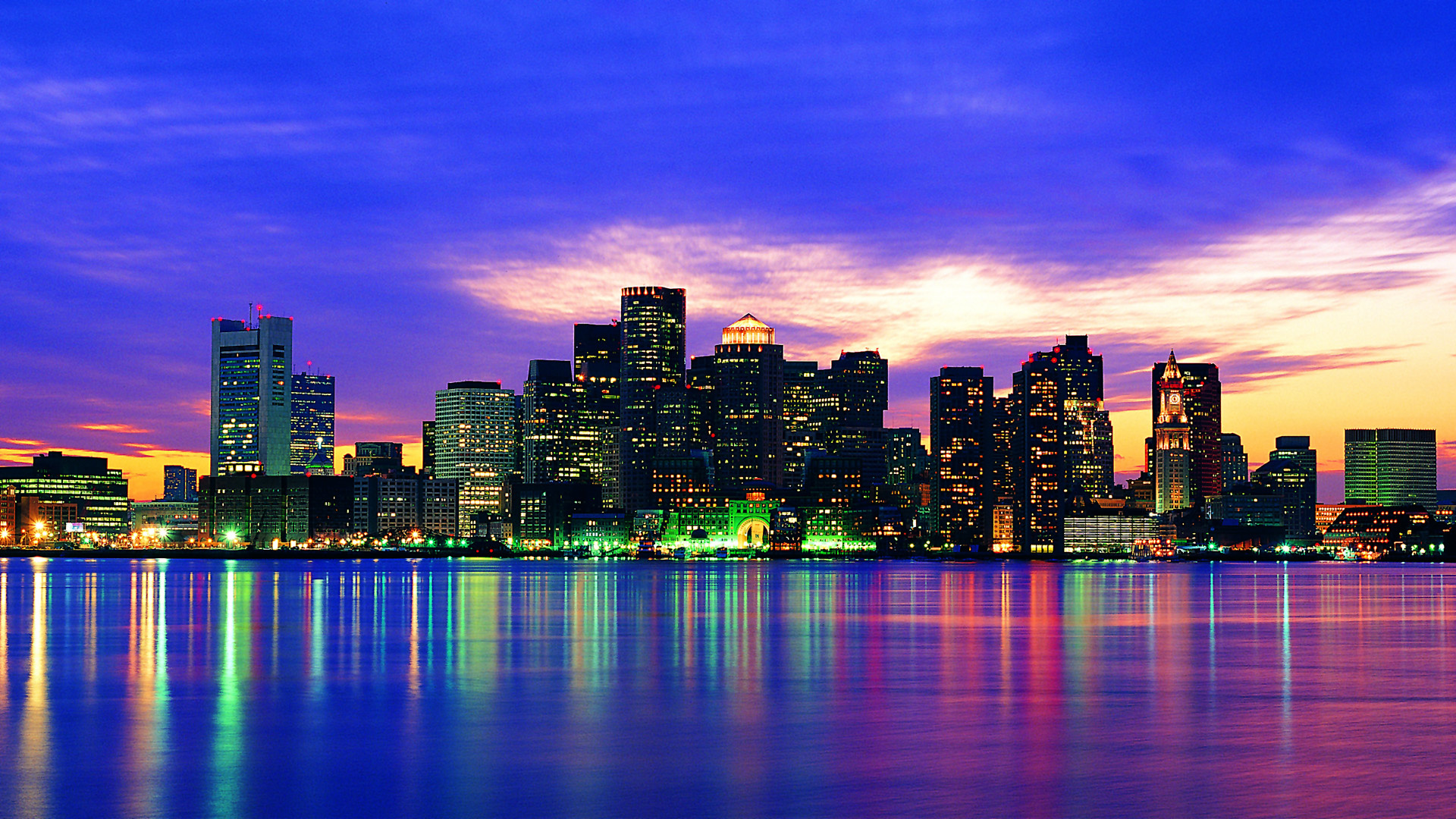 Wallpaper Water Massachusetts Evening Boston Skyline