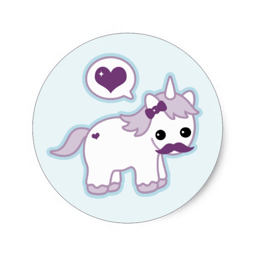 Cute Moustache Unicorn Round Sticker