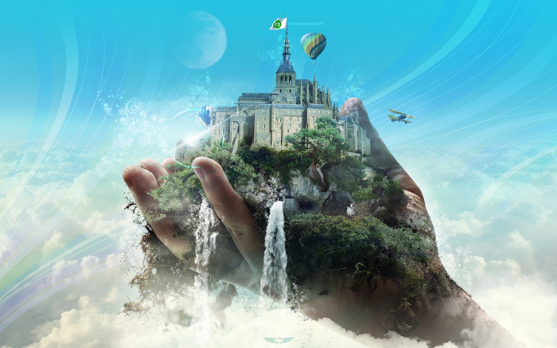 Fantasy Castle Hand Surreal Wallpaper