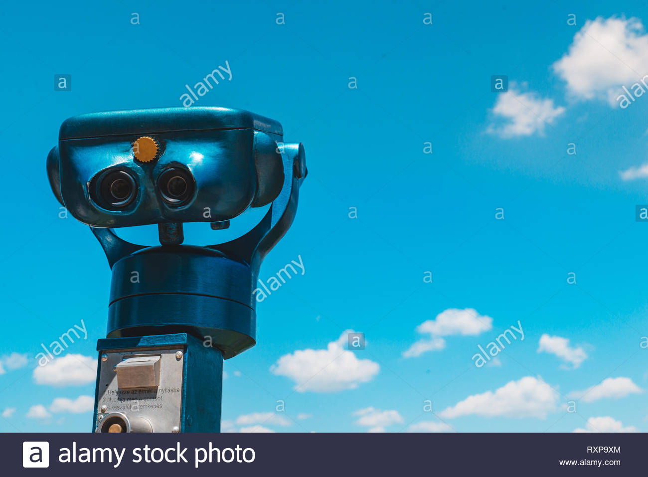 Observation Deck Binoculars Blue Sky With Clouds On Background