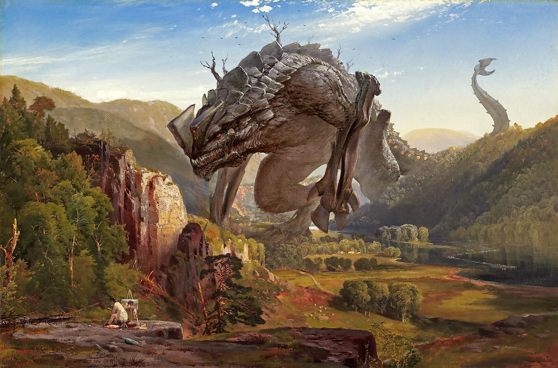 Brown Dinosaur Monster Digital Wallpaper Artwork Art