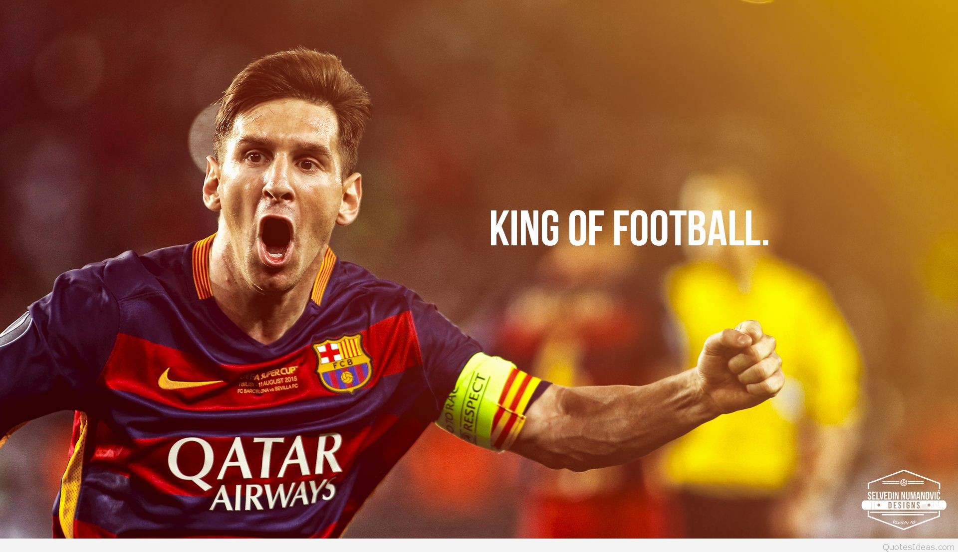 Lionel Messi celebrates a goal in a Barcelona jersey, showcasing his dominance and earning the title 'King of Football'
