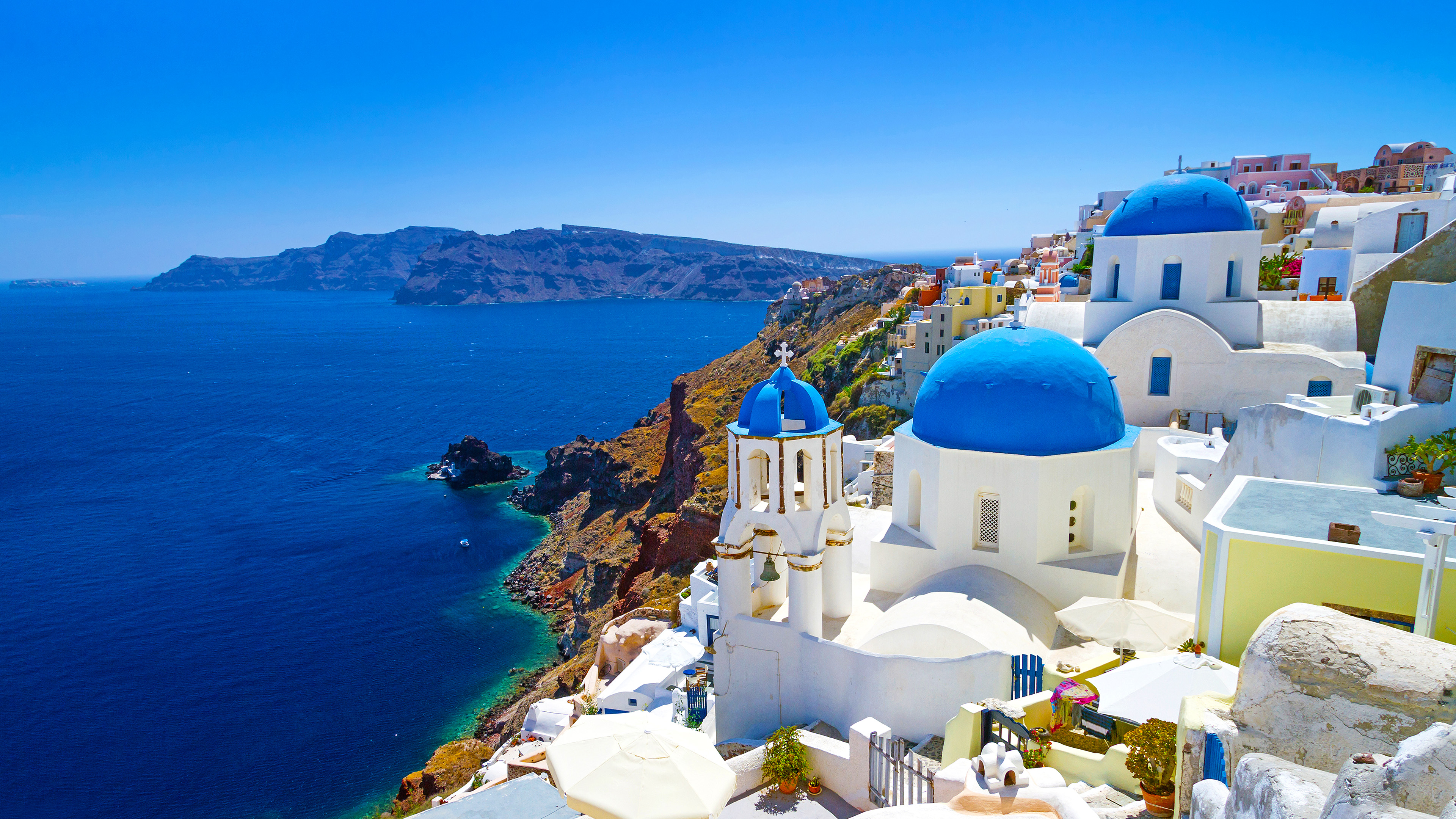 Santorini Cyclades Islands Aegean Sea Greece Ultra HD Wallpaper