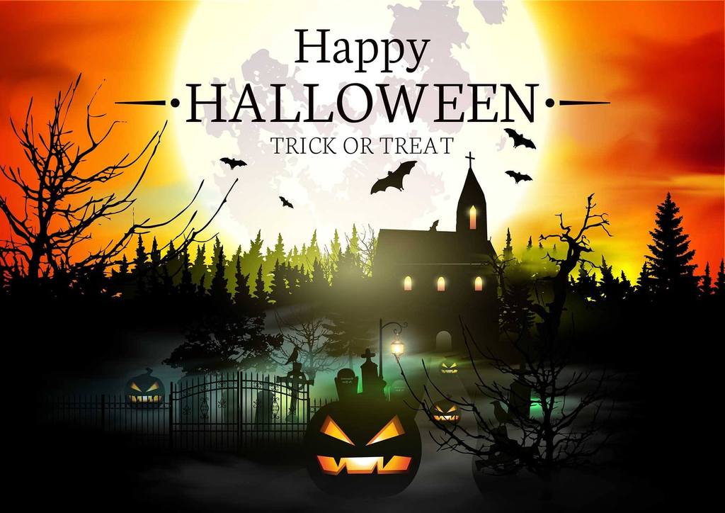 Halloween Background With Forest Castle Of Terror And Pumpkin