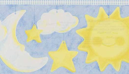 Light Blue Sun Stars Moon Wallpaper Border Baby Nursery Kids