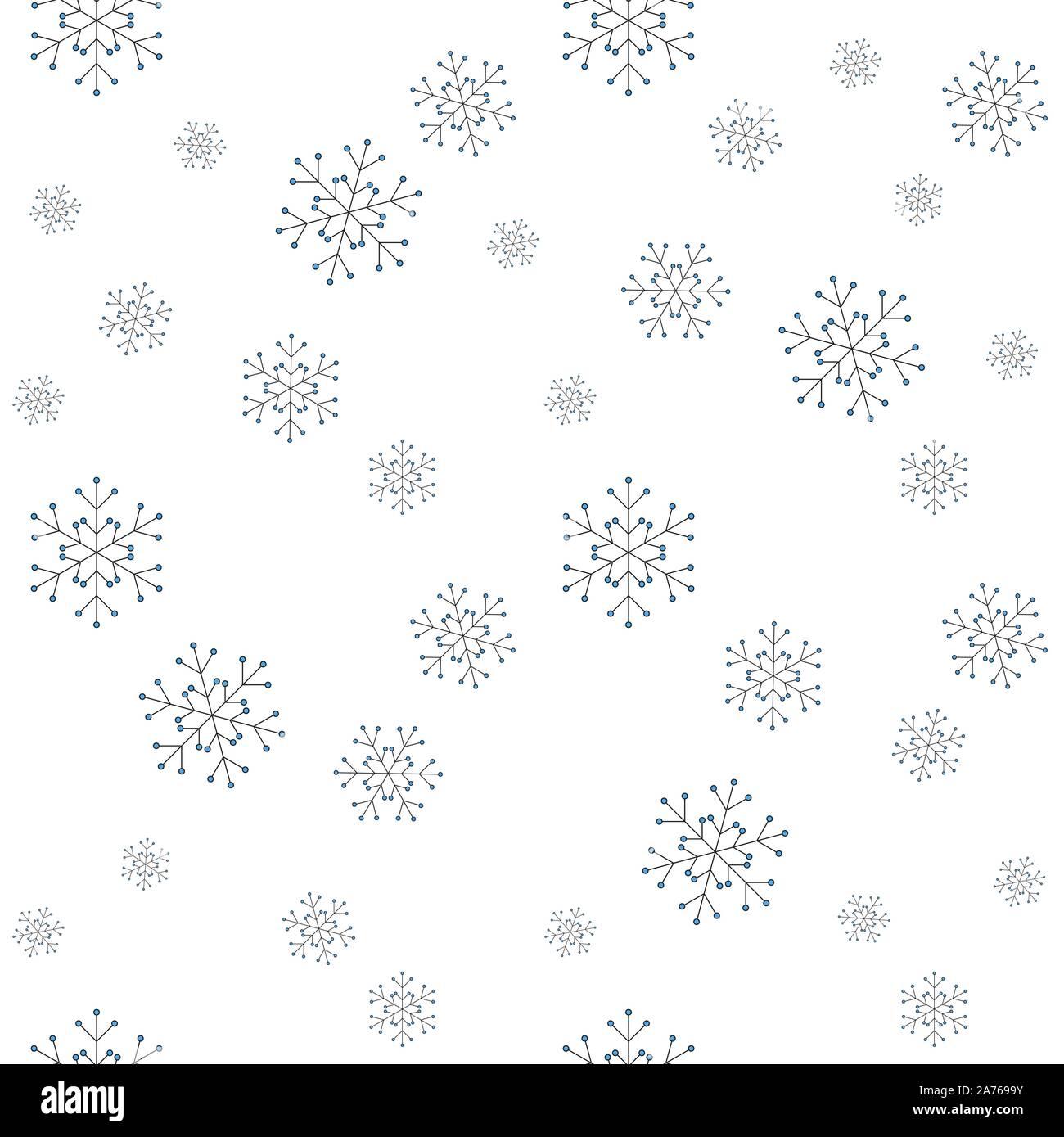 Snowflake simple seamless pattern Black snow on white background