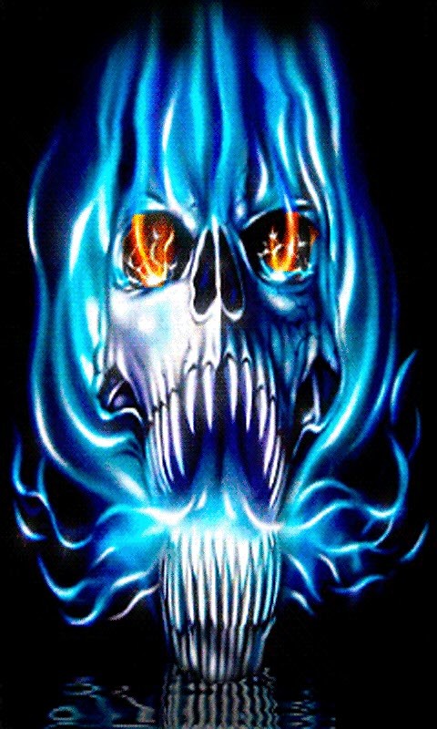 This Live Wallpaper A Skull Flickering In Blue Flames Along With Flame
