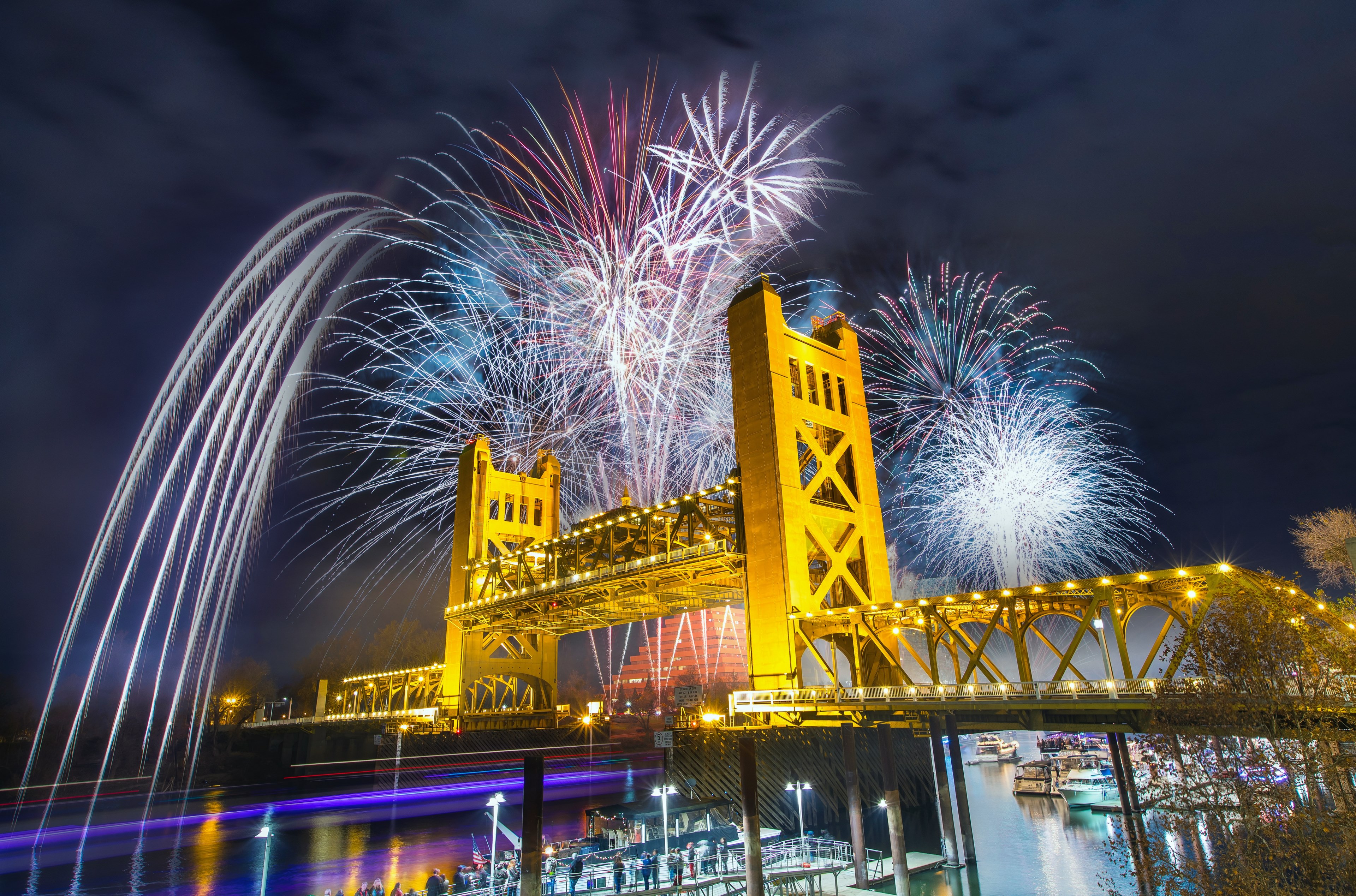 Tower Bridge Fireworks Sacramento California 4k Wallpaper And