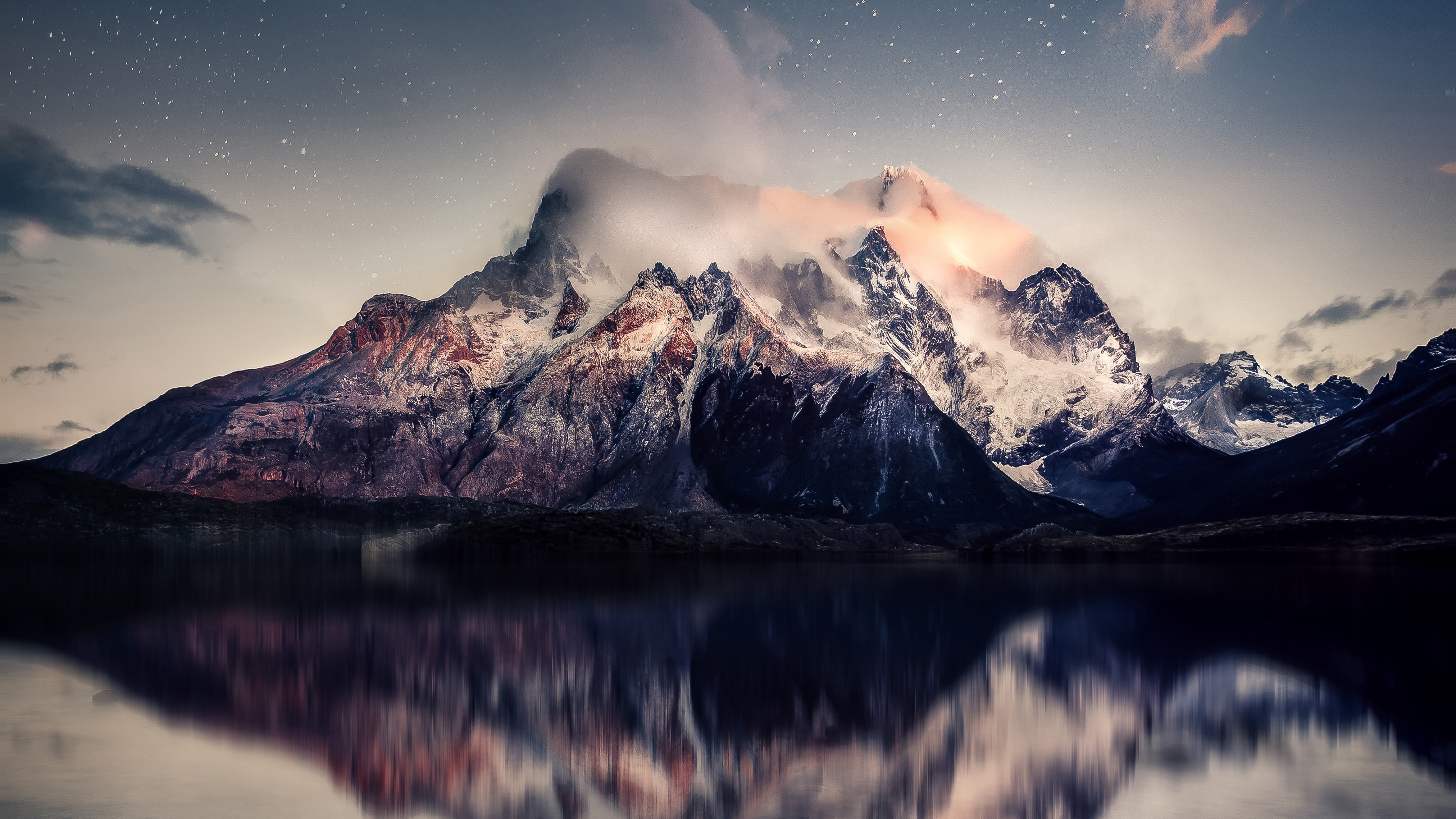 Mountains Wallpaper 4k Reflection Starry Sky Cold