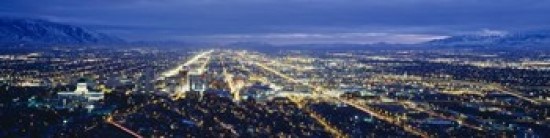 Aerial view of a city lit up at dusk Salt Lake City Utah USA Poster