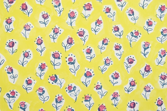 Floral Wallpaper Bright Yellow With Fun Illustrated
