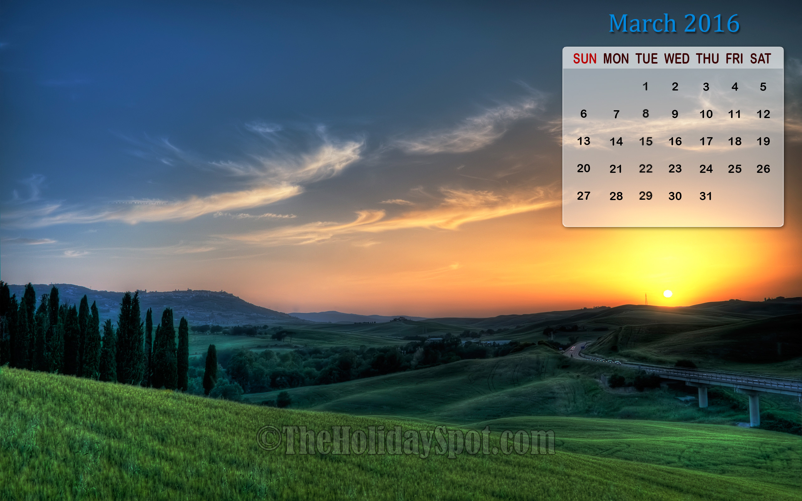March 2016 Calendar Wallpaper with natural beauty