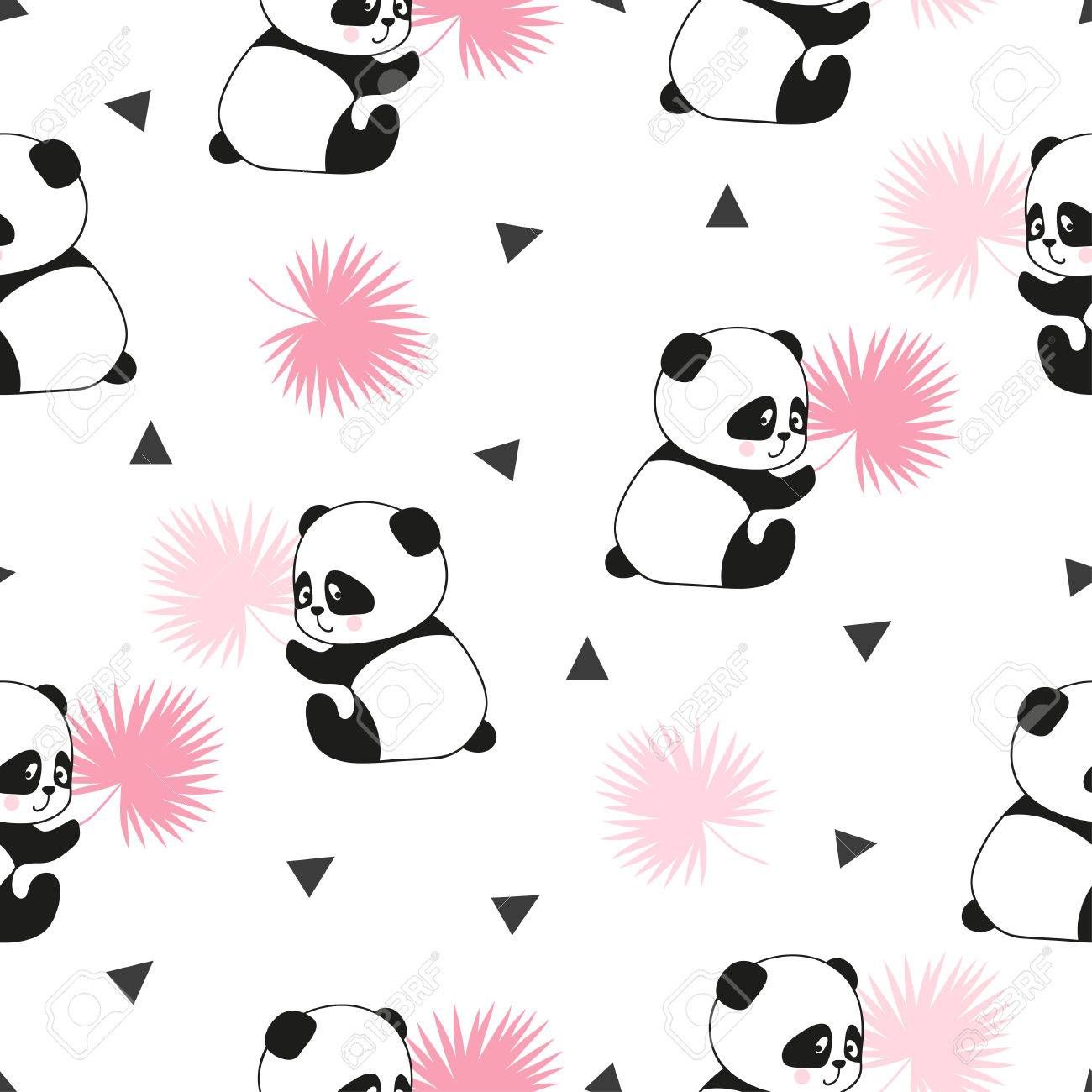 Cute Panda Bears Seamless Pattern Vector Background Royalty