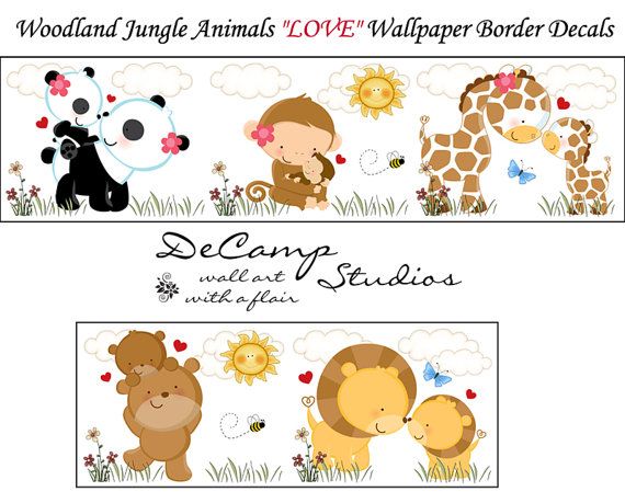 Jungle Woodland Animals Wallpaper Wall Art Border Decals Baby Girl Boy