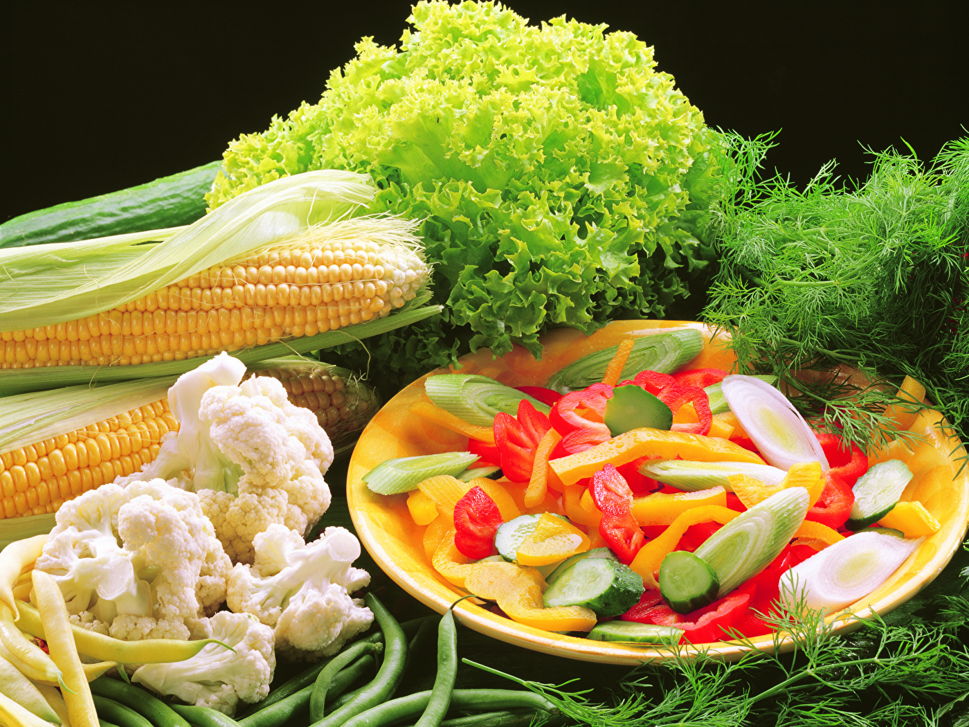 Wallpaper Corn Dill Food Plate Salads Vegetables