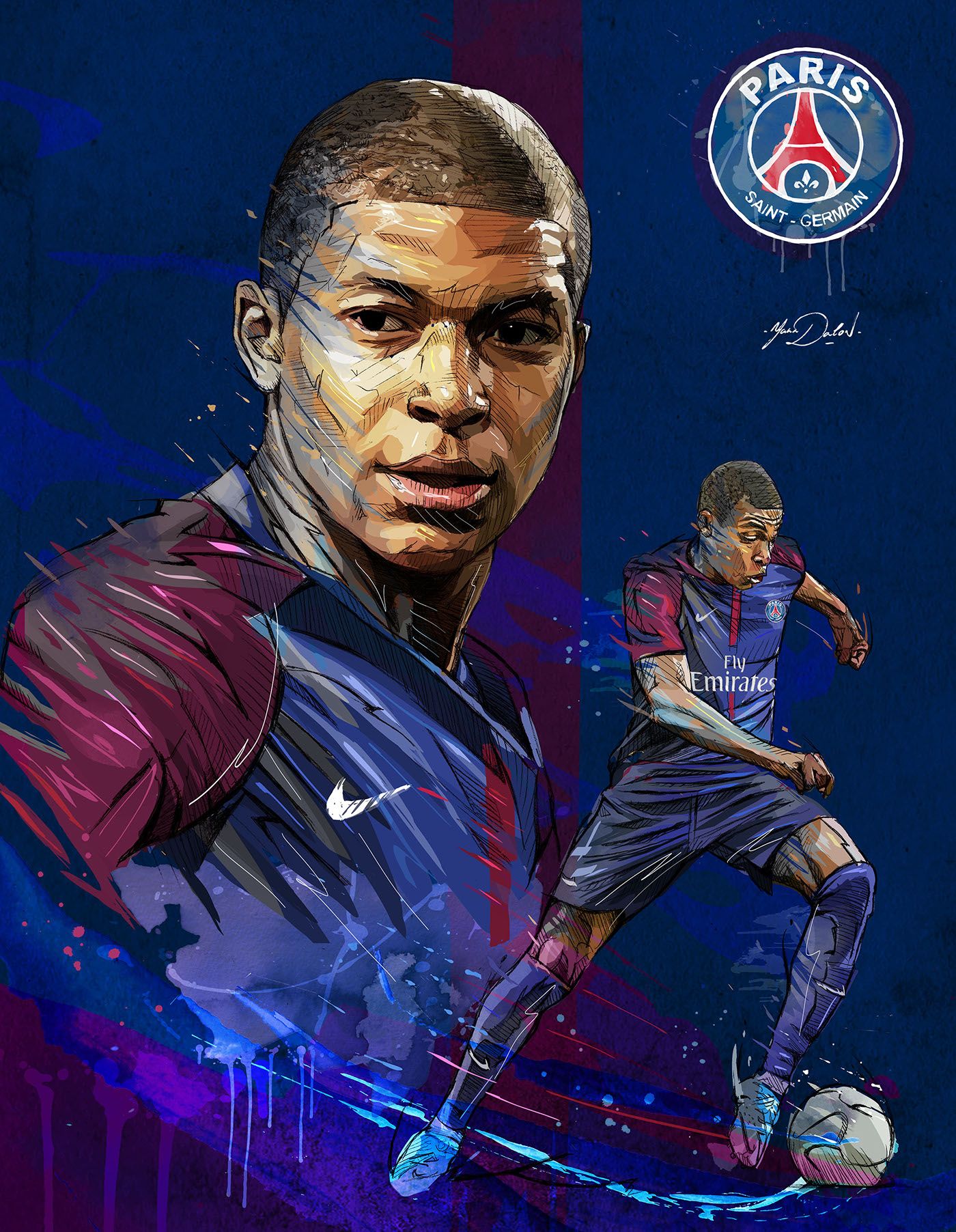 My painting of Kylian Mbapp young soccer player of the PSG