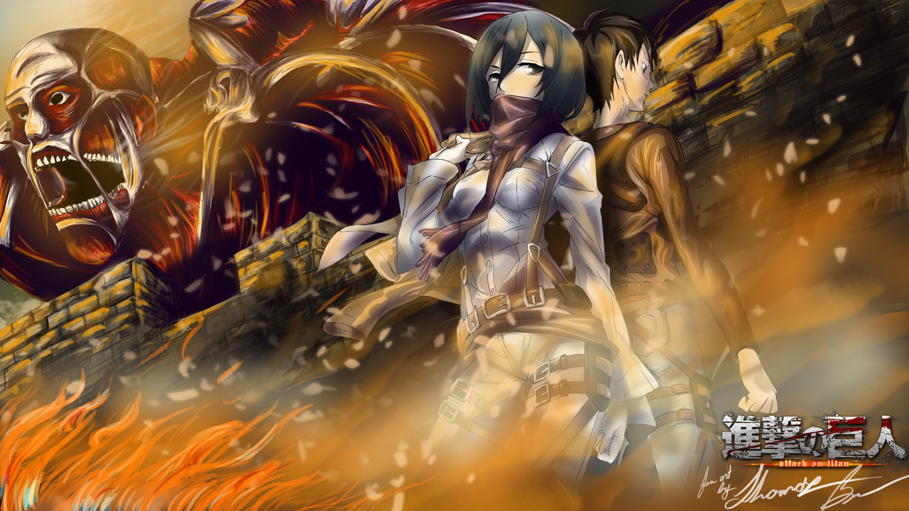Eren and Misaka Attack on Titan Wallpaper by xAnacondax 1280x720