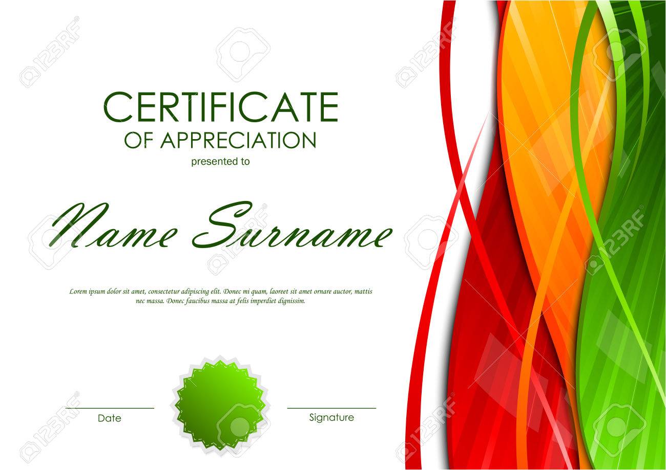 Certificate Of Appreciation Template With Colorful Light Wavy