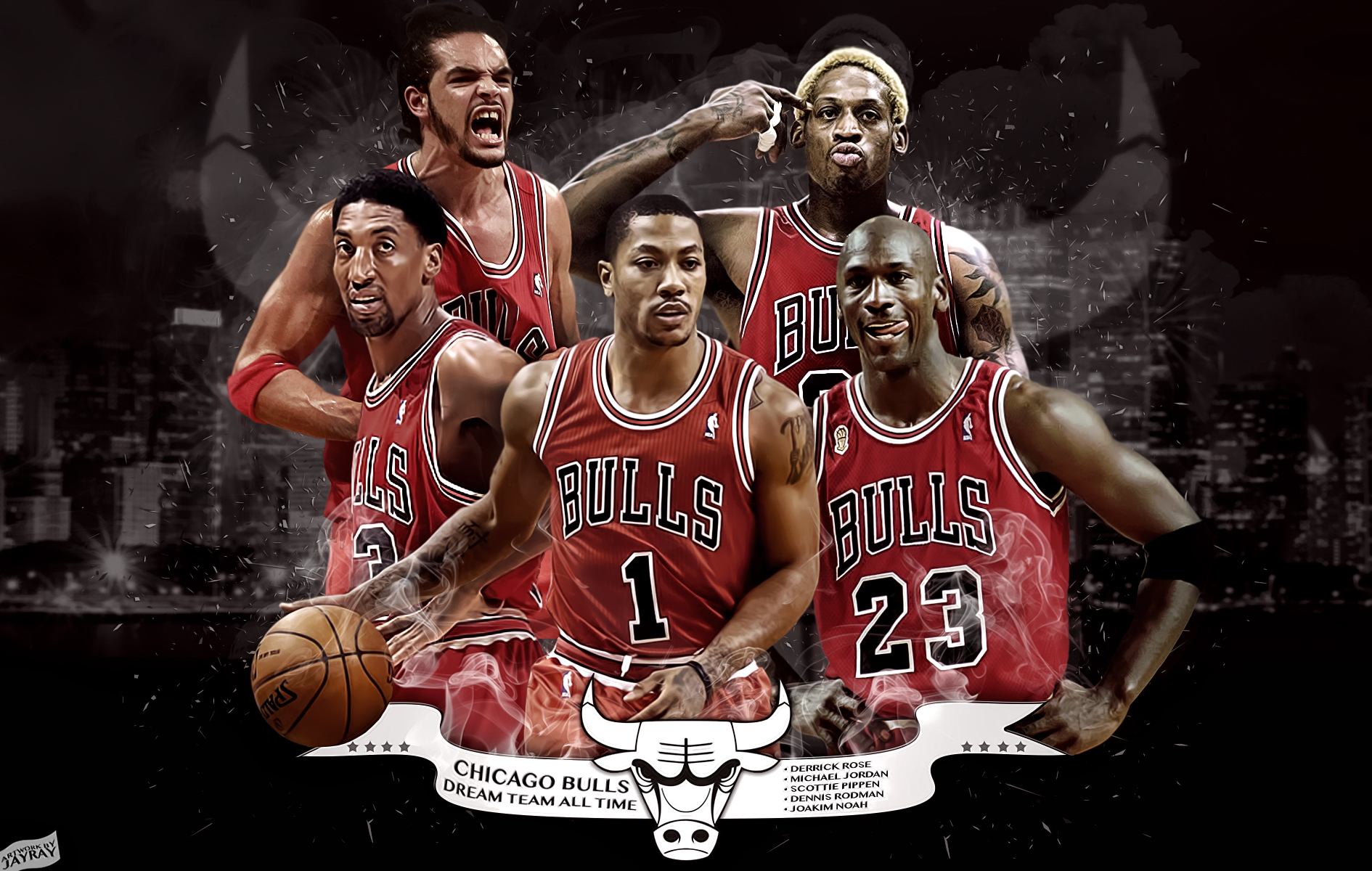 Chicago Bulls All Time Dream Team by JayRay by ArtworkByJayRay on