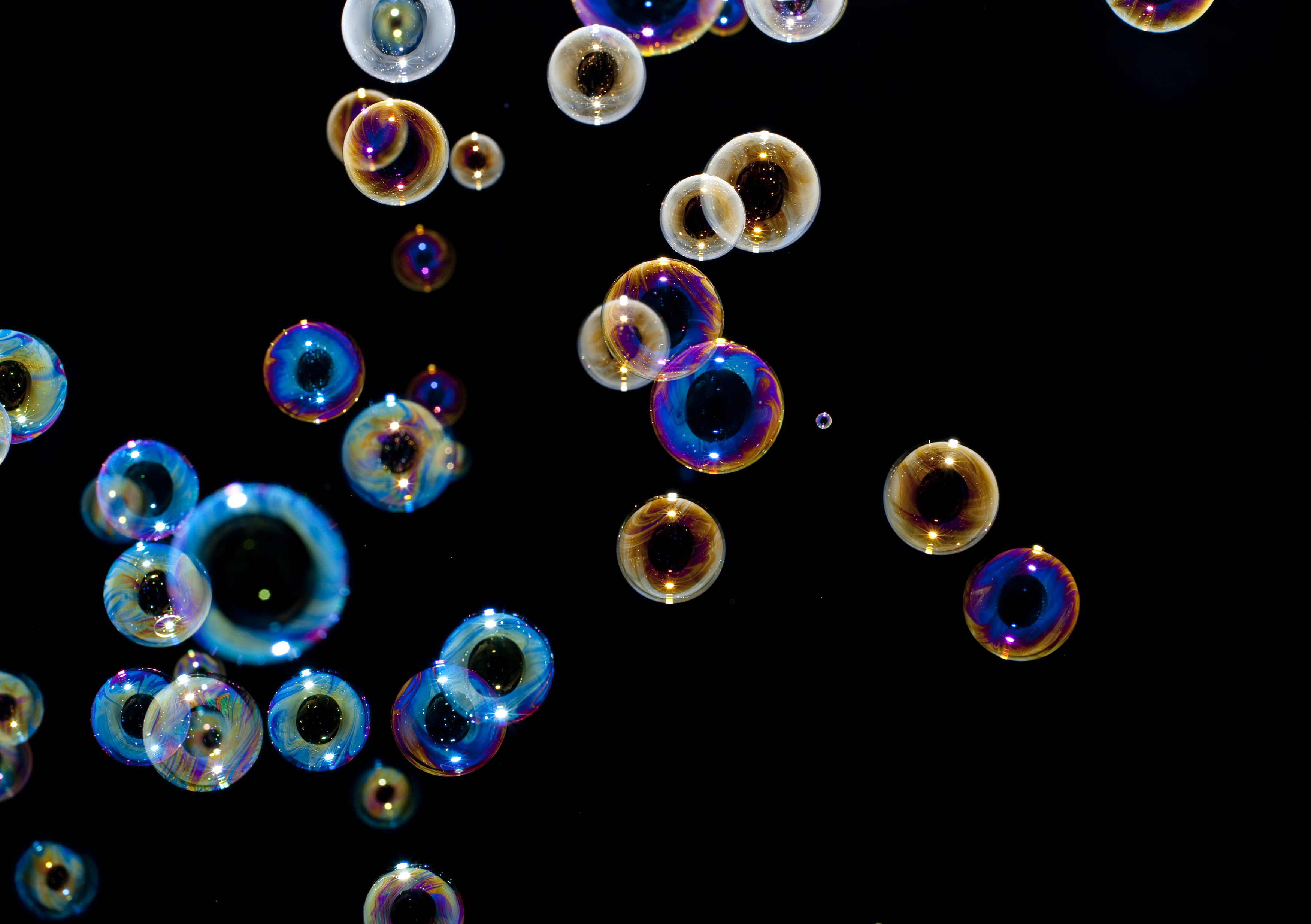 Free download through a spectrum of beautiful colors floating on black  background [3500x2468] for your Desktop, Mobile & Tablet | Explore 39+  Floating Bubbles Wallpaper | Colorful Bubbles Wallpaper, 3D Bubbles  Wallpaper,