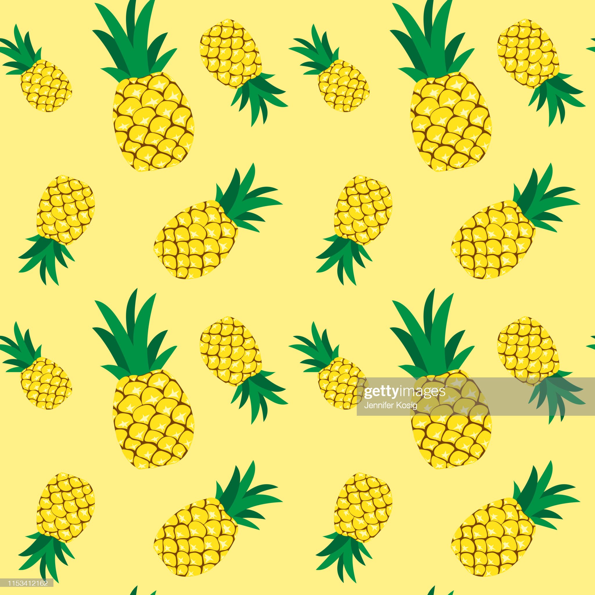 Seamless Pineapple Pattern Illustration Yellow Background High Res