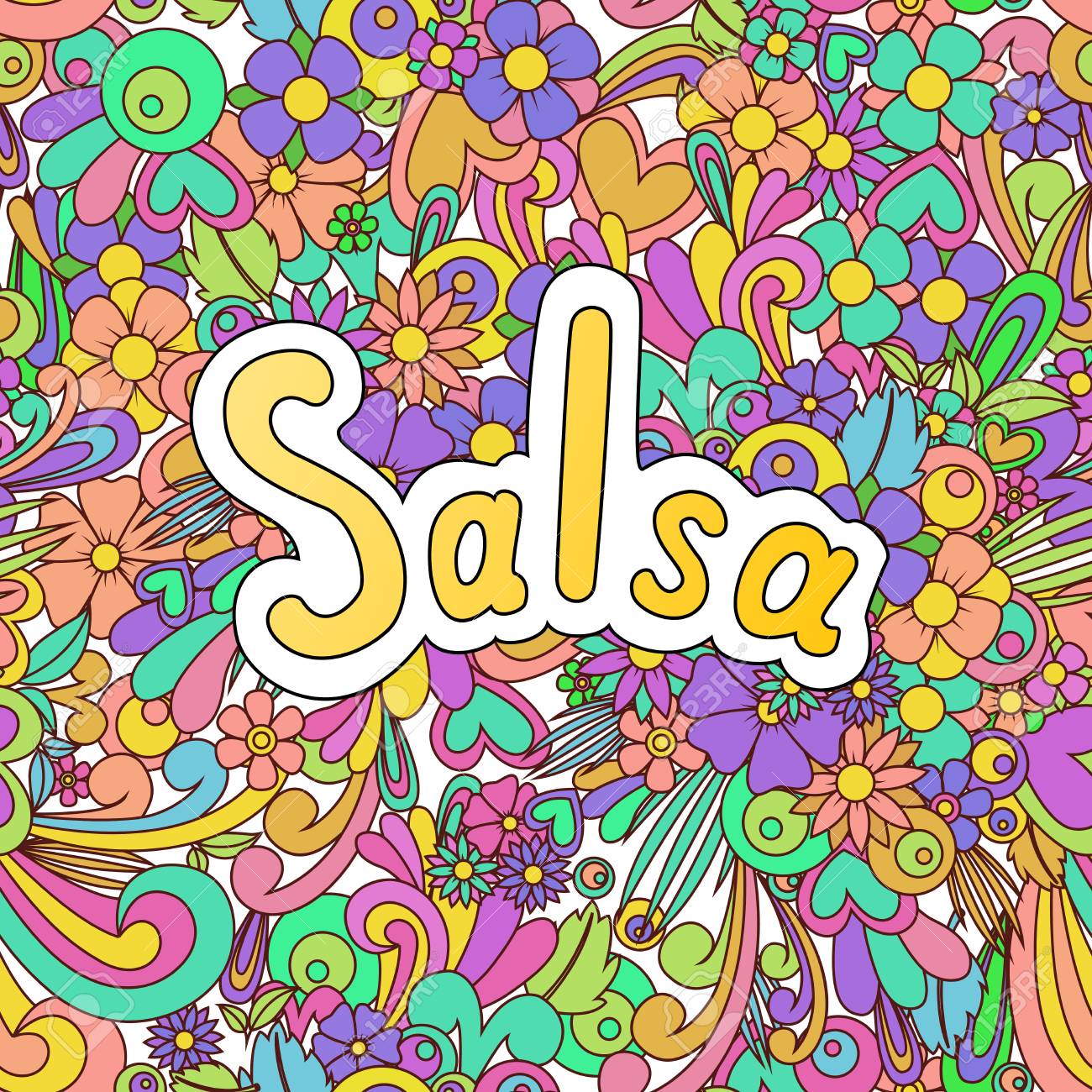 Salsa Zen Tangle Doodle Background With Flowers Wallpaper