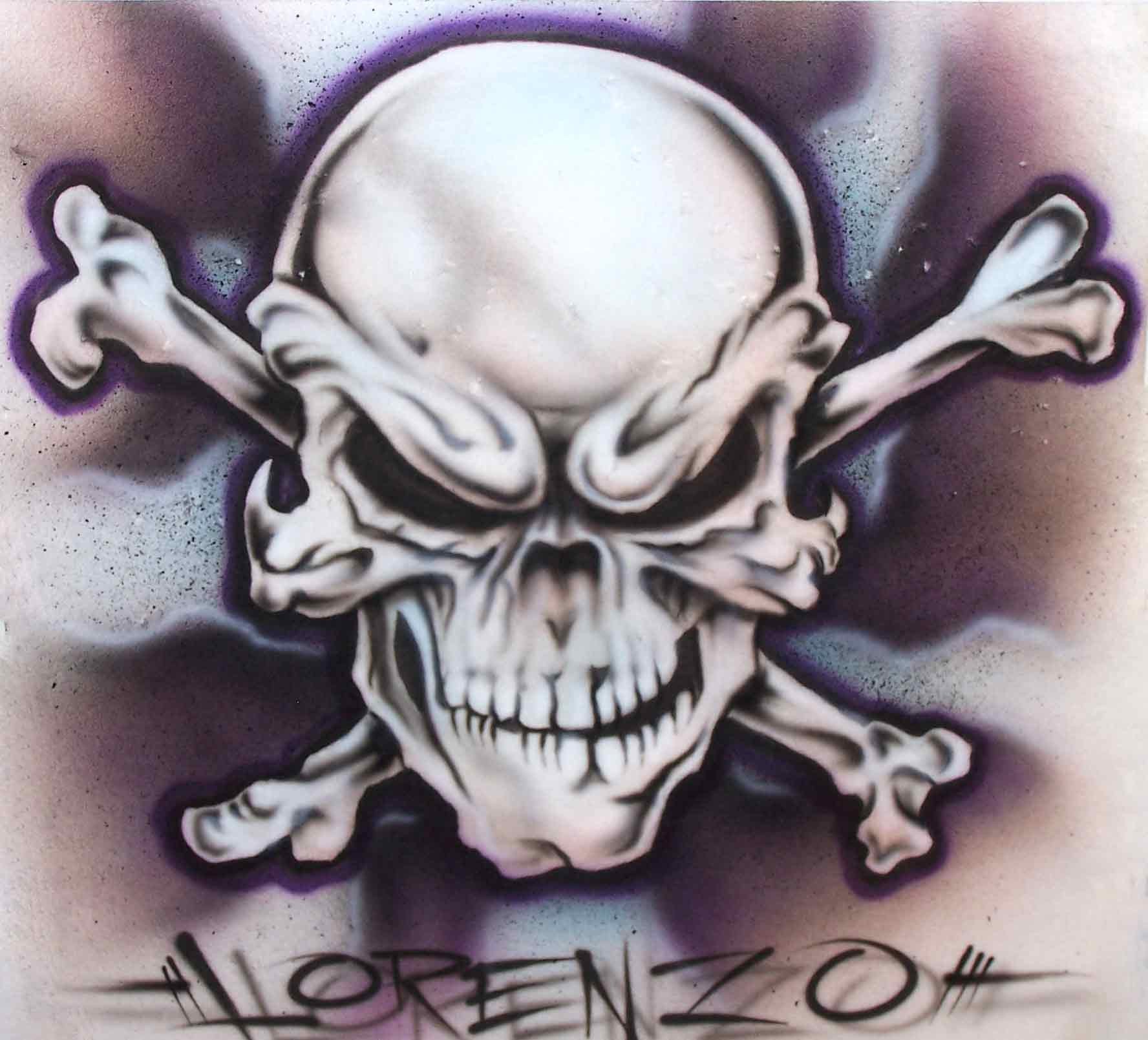 Airbrushed Mean Skull Bones With Smoked Background